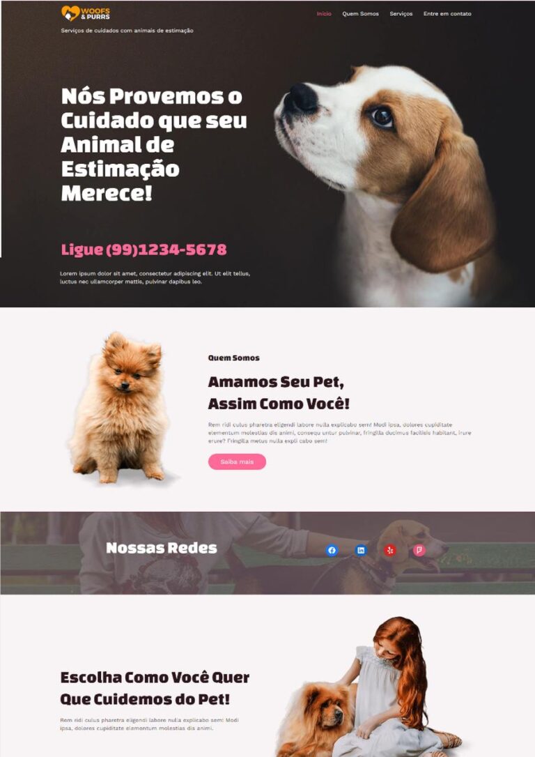Exemplo de um site de Veterinário e Petshop