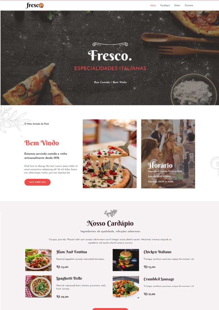 Exemplo de um site de uma Pizzaria